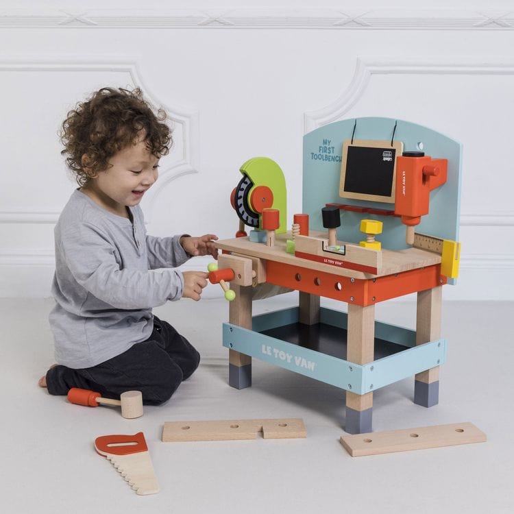 Wooden Tool Bench with 20 Accessories